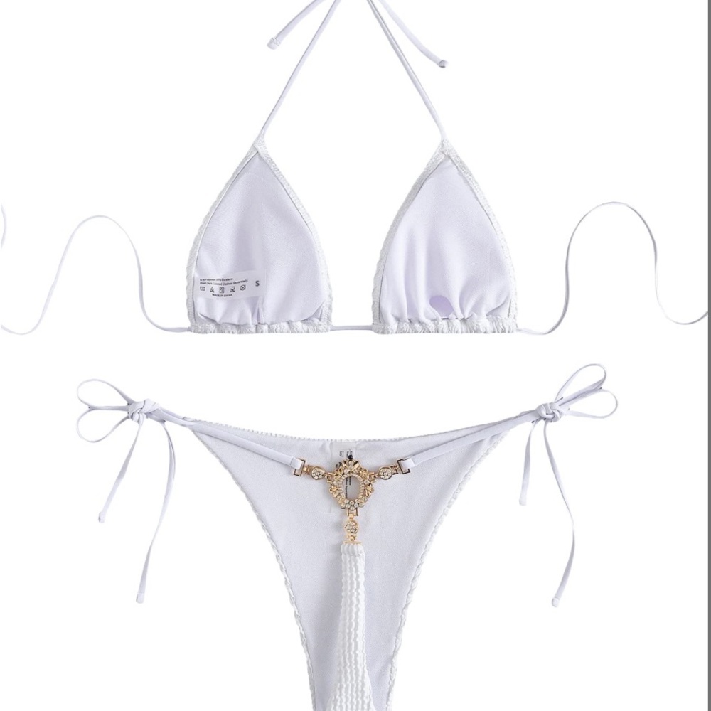Zaful White Triangle Bikini Set with Gold Accent